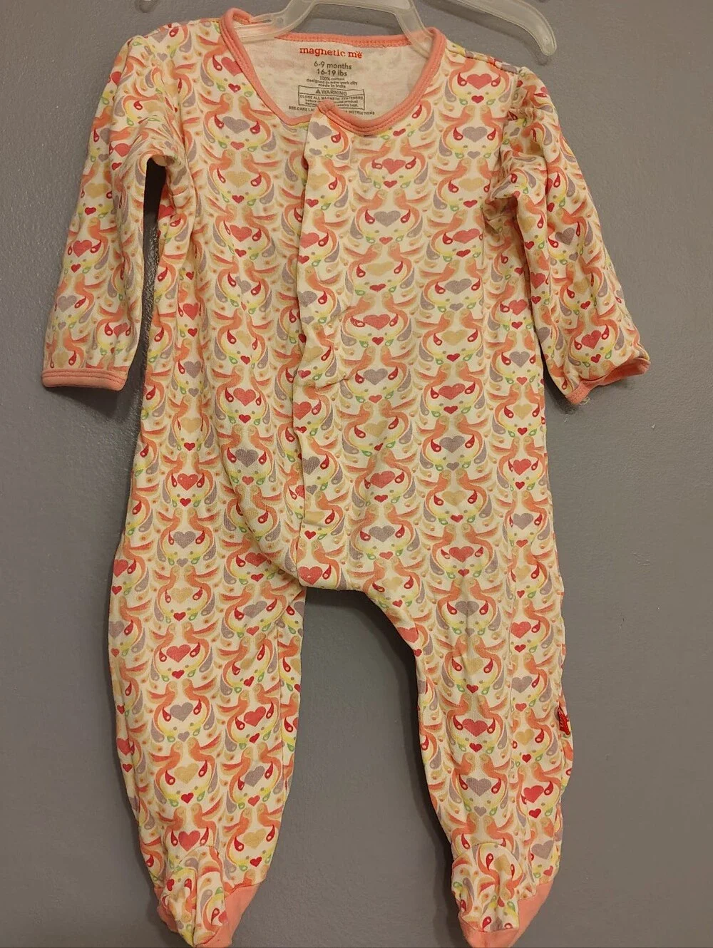 Magnetic Me footie sleeper pink birds & hearts size 6-9 months
